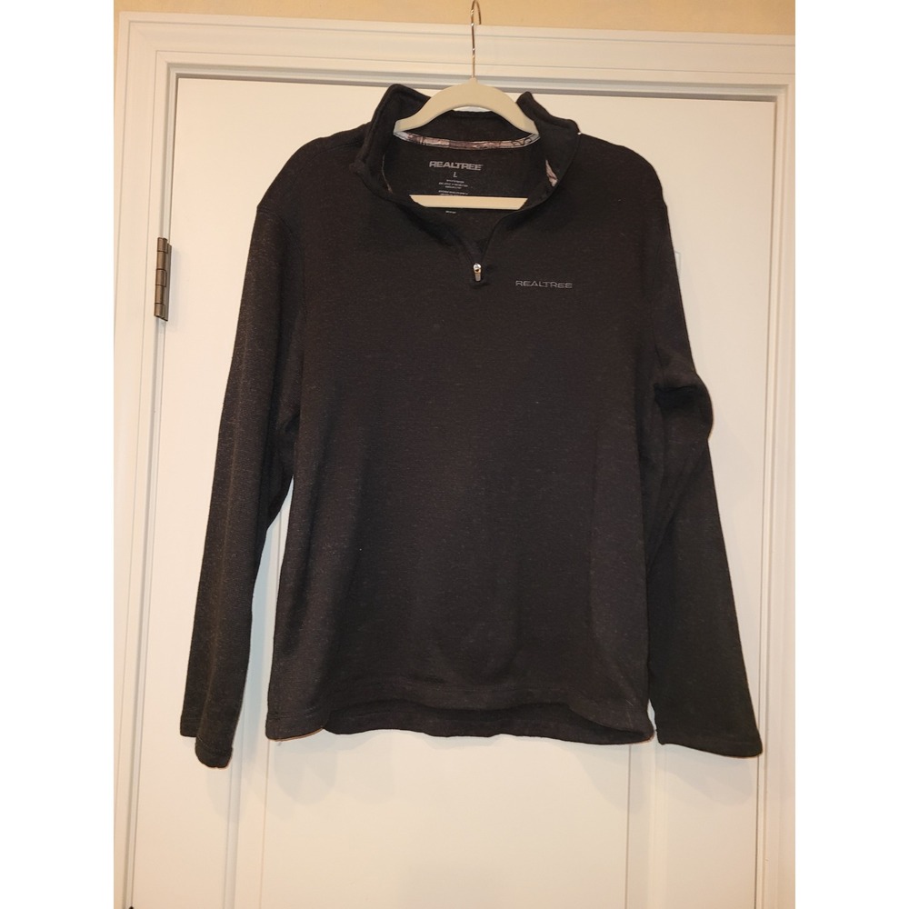 Realtree Mens Quarter Zip Pullover Black Camo Trim Fleece Sweatshirt Large